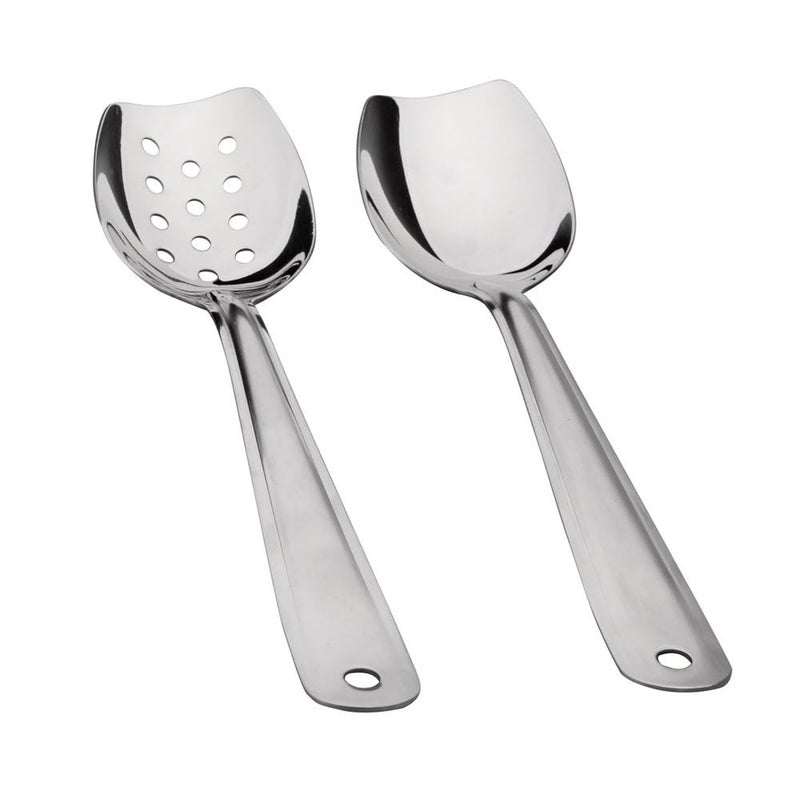 IMEEA Flat Bottom Serving Spoon 18/8 Stainless Steel Slotted Spoon 10-Inch Flat Edge Spoon Cooking Spoon, Set of 2 - Image 3